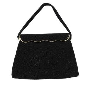 S&T 1950s Vintage Handbag Black Beaded Clutch Bag Purse Hand Beaded New York
